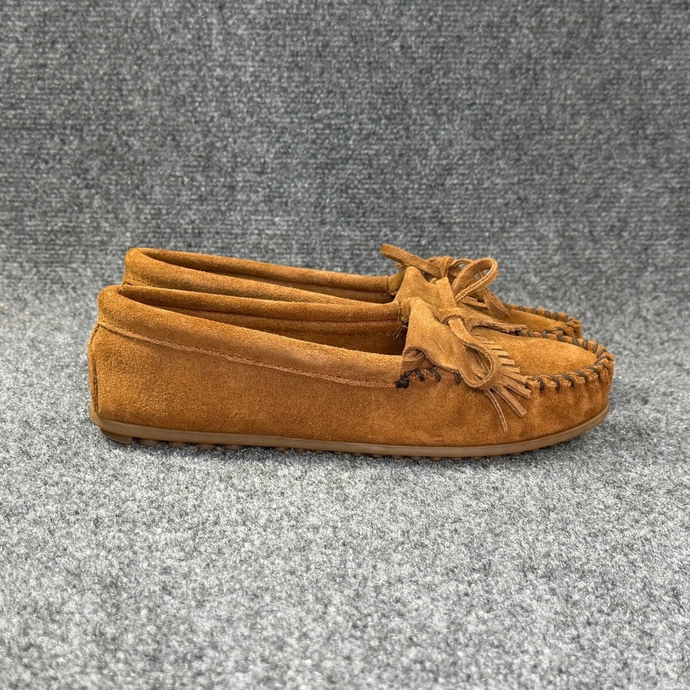 Minnetonka Kilty Moccasins Women's 8 Brown Suede Native Traditional Slip On Shoe